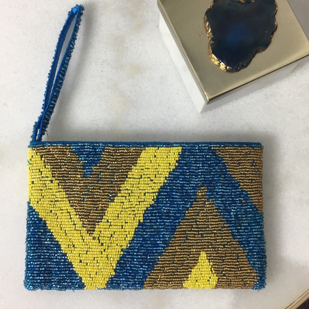 Beautiful Beaded Clutch-South African Blue/Yellow